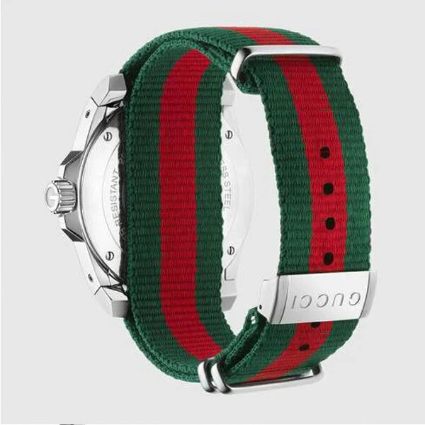NEW Genuine GUCCI Dive 45mm Black Dial Red Green Nylon Strap Mens Watch YA136206