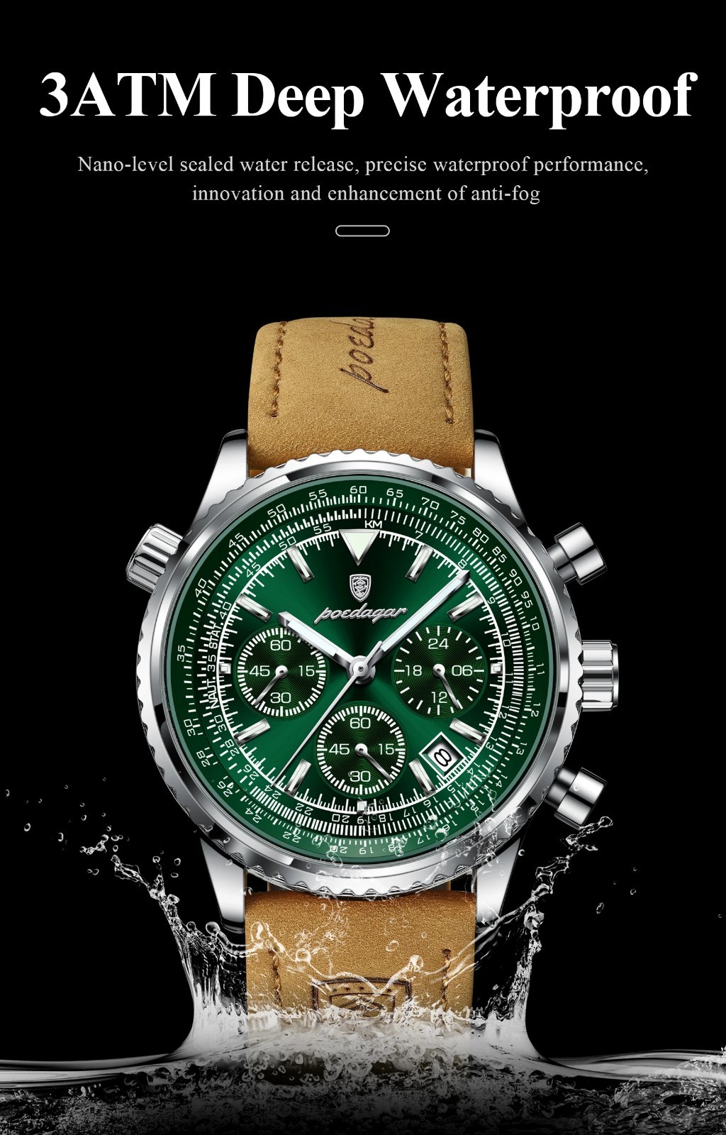 POEDAGAR Luxury Men Quartz Watch Waterproof Chronograph Leather Best Gift