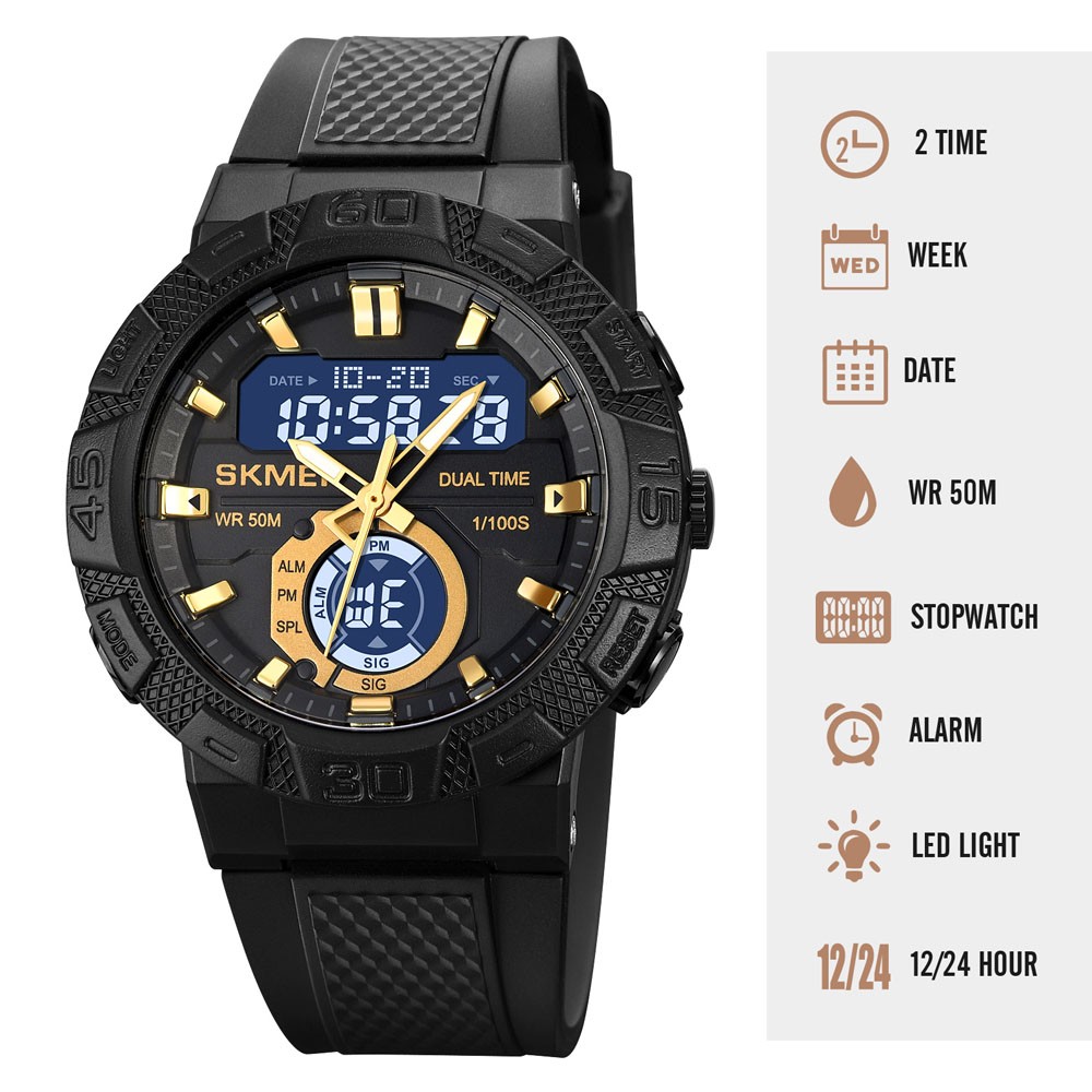 Men Digital Stopwatch Alarm Sport Watch Daily Water Resistant Rubber Wristwatch