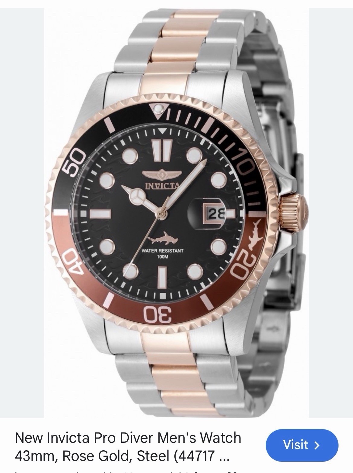 Invicta Pro Diver Men’s Quartz Date 43mm Black Dial Two-Tone Bracelet 100m