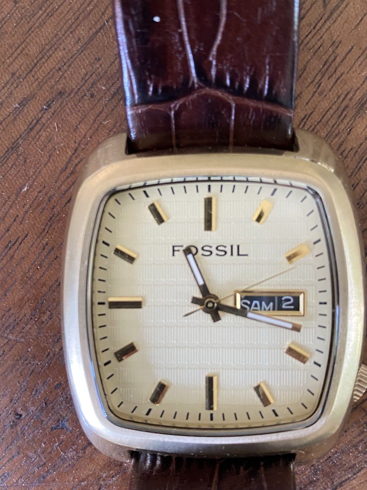 Fossil Arkitekt Gold Tonneau Case Brown Leather Strap Water Resistant Wristwatch