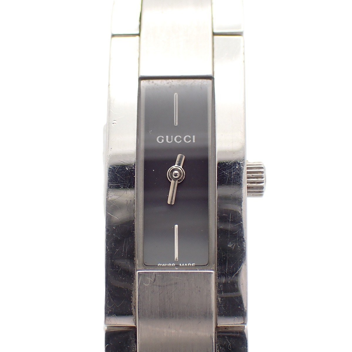 Used Gucci 4600L Bracelet Watch Quartz Ladies Black Dial SS Band