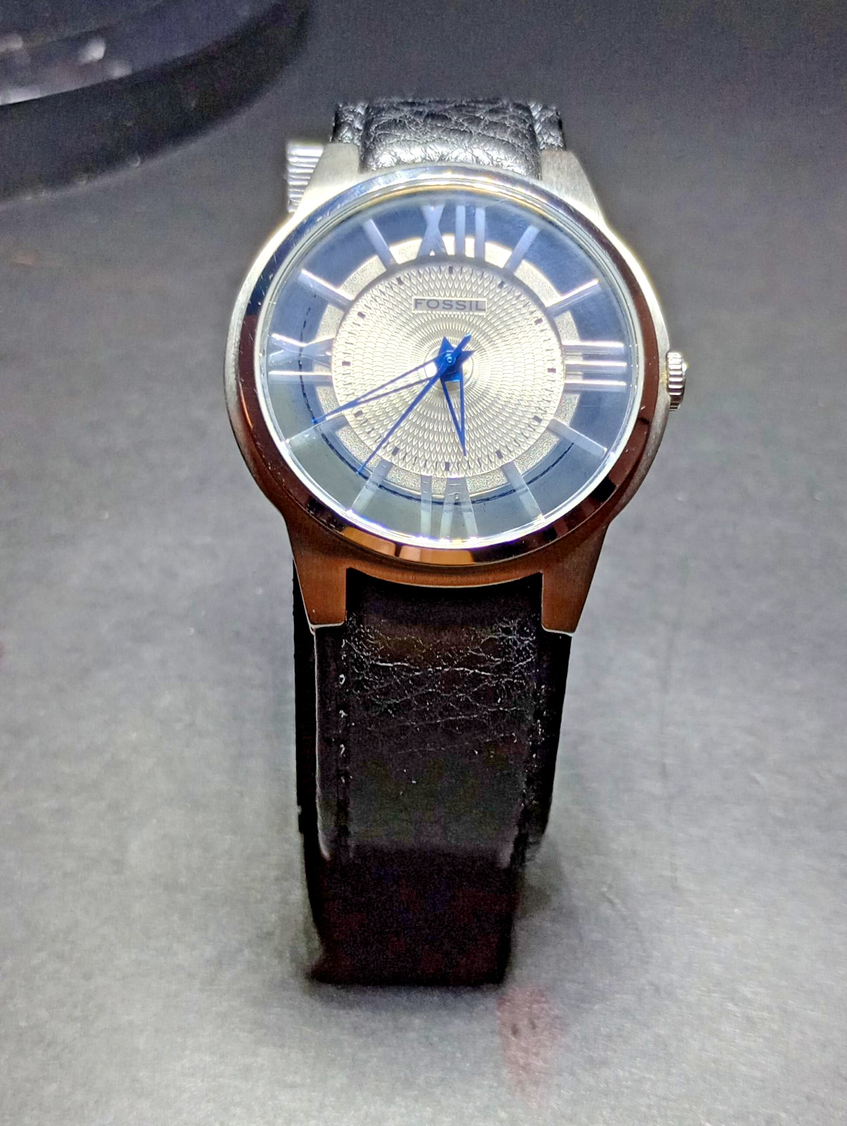 FOSSIL FS-4130 ARKITEKT All Black Stainless Steel Wristwatch Blue hands Dial!!