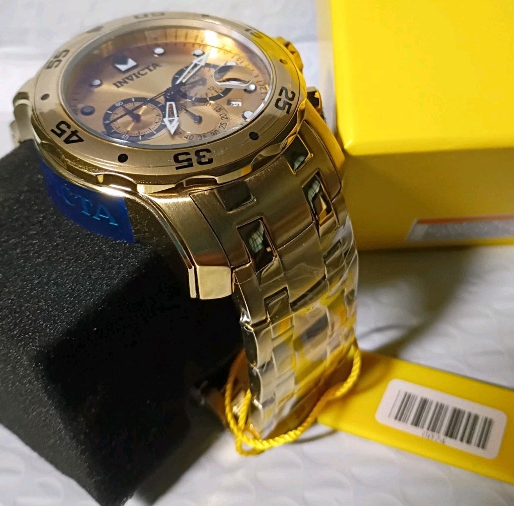 40- Invicta Pro Diver SCUBA Men’s Watch 48mm, Gold Bracelet Gold Dial 0074 NIB