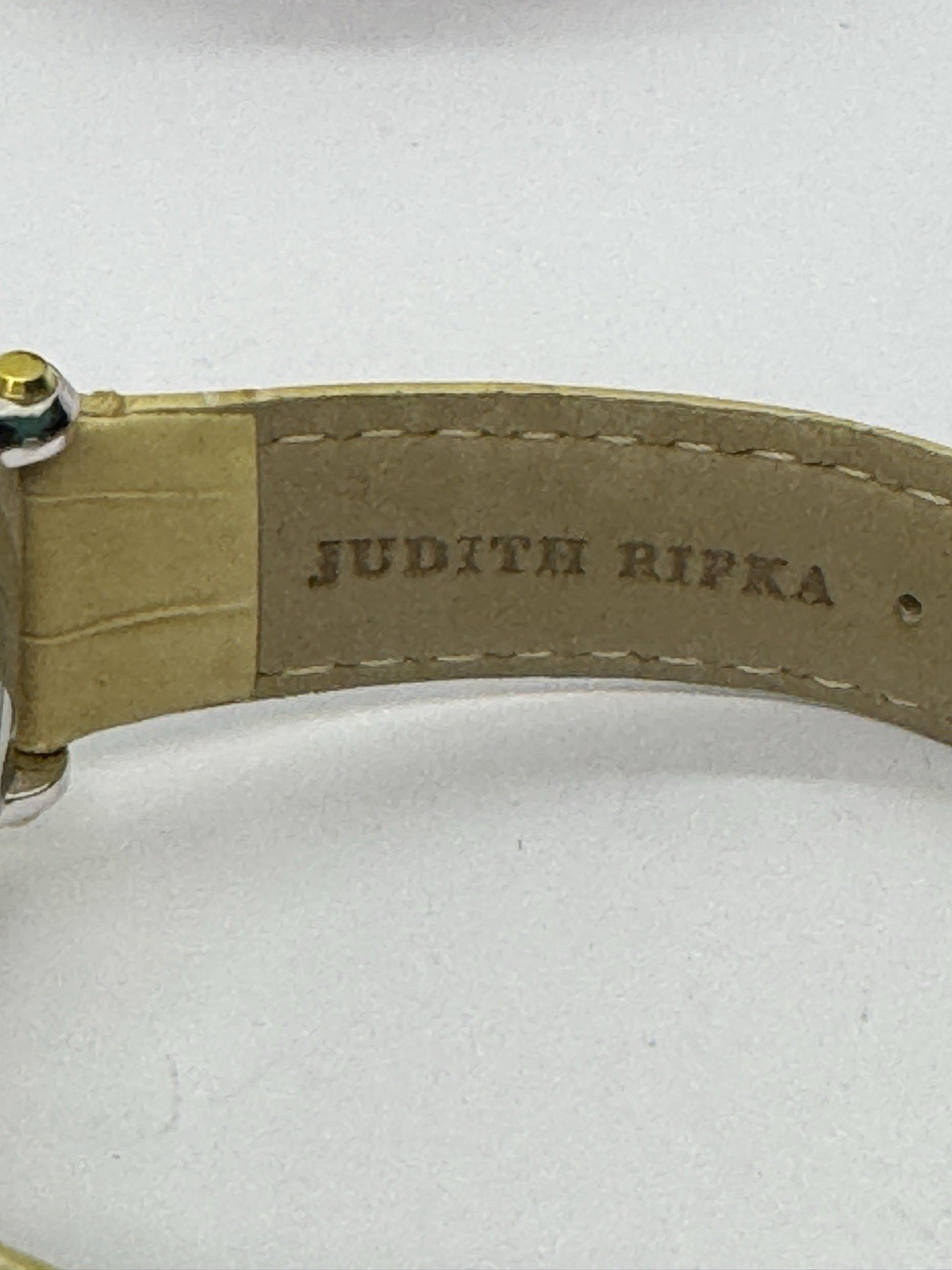 Judith Ripka Floating Crystal Watch Tan Leather approx 6-8″ Needs Battery