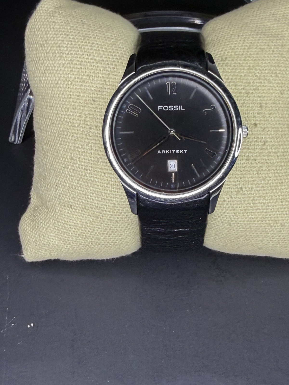 Fossil Arkitekt FS-3038 40mm Silver Case NEW BATTERY Black Dial Date Blk St 1056