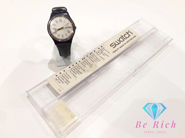 Swatch Day-Date Watch S17 8727 White Navy Plastic Resin Leather Bracelet Analog