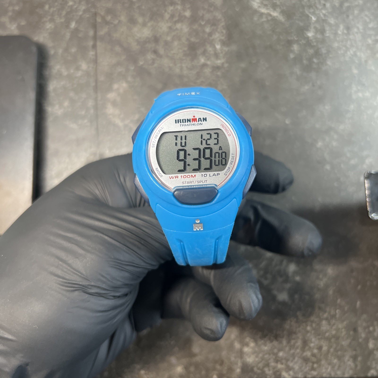 TIMEX IRONMAN TEAL BLUE+BLACK TONE,10 LAP,RESIN PLASTIC,INDIGLO,WATCH T5K781