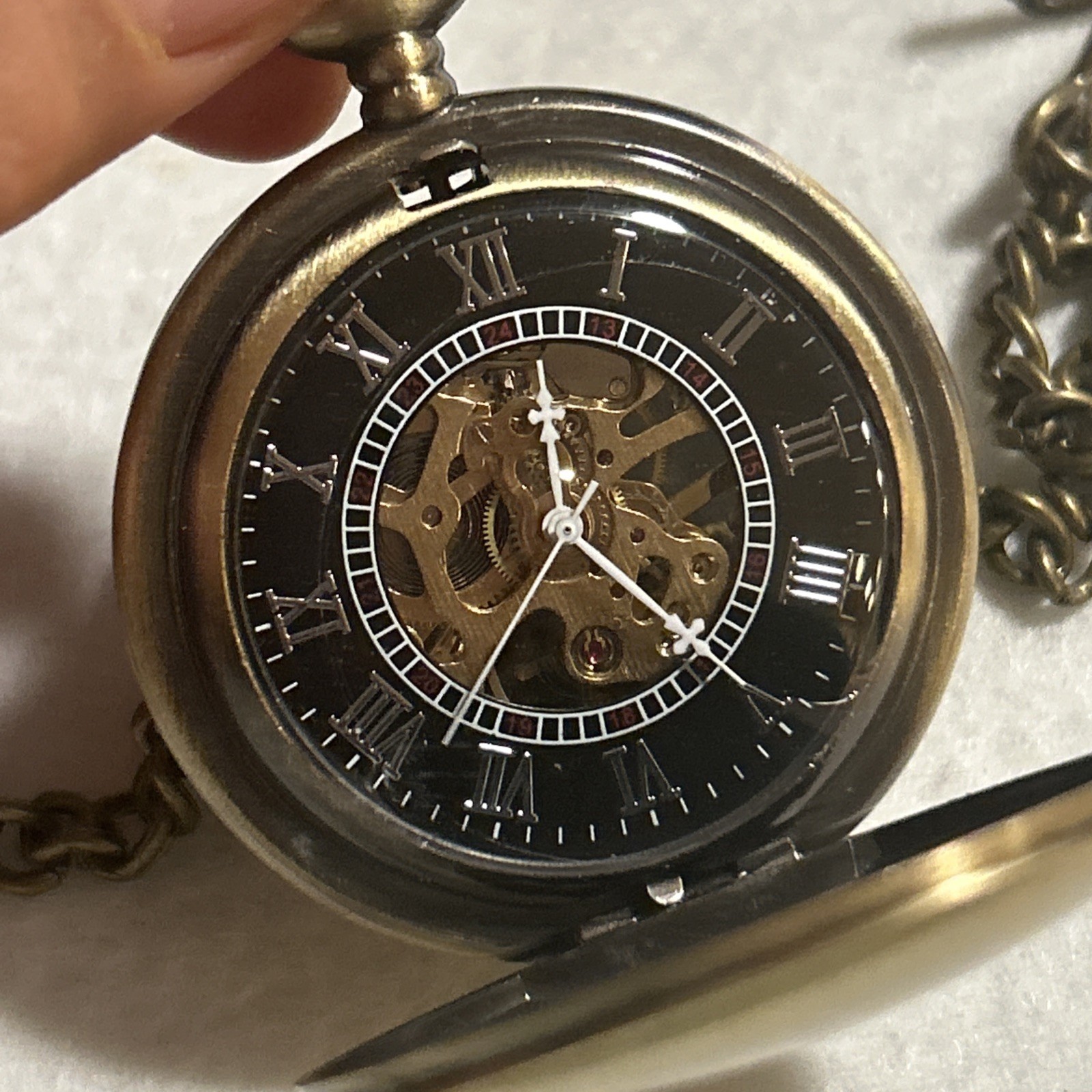 Men’s Pocket Watch Mechanical Black Steampunk Skeleton Retro Chain Luxury Dial