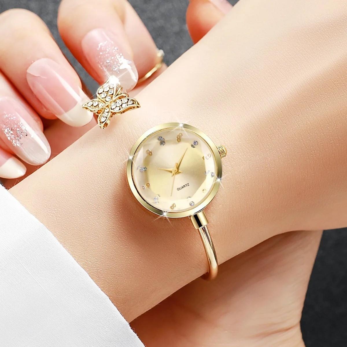 6PCS/Set Fashion Rhinestone Women Watches Luxury Steel Band Ladies Quartz Watch