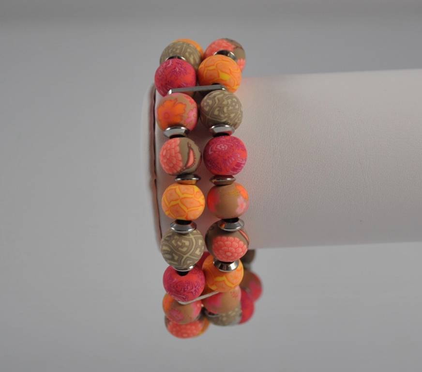 Jilzarah Southern Peach Round Watch Polymer Clay Beads Handcrafted Artisan G22