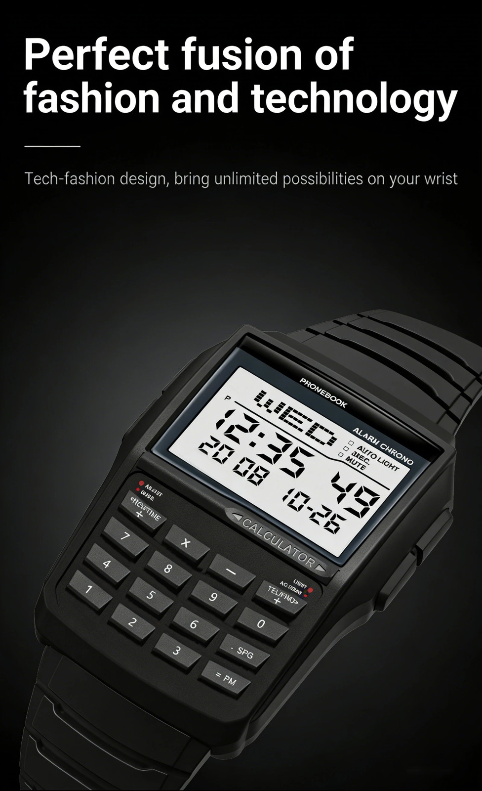Men’s Digital Calculator Watch LED Multifunction Sports Wristwatch