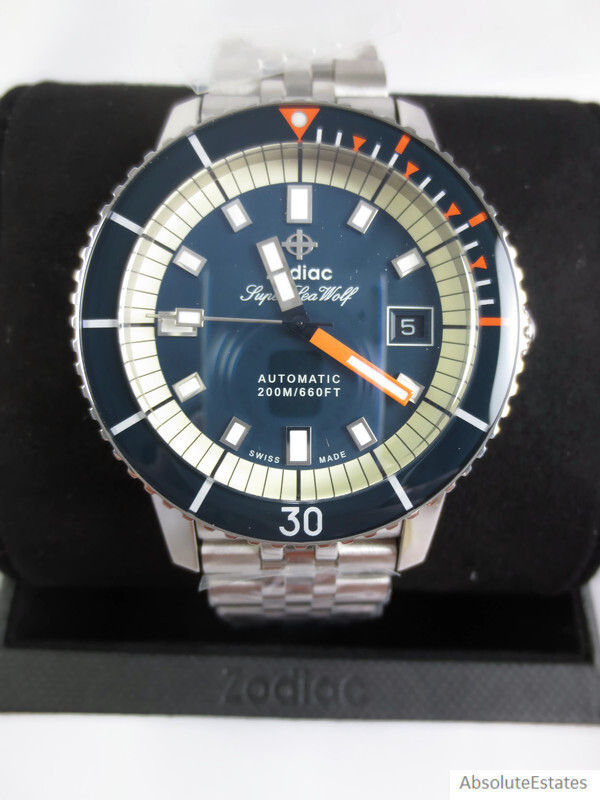 NEW Zodiac Super Sea Wolf 53 Compression Automatic Silver Blue Watch ZO9266 NWT