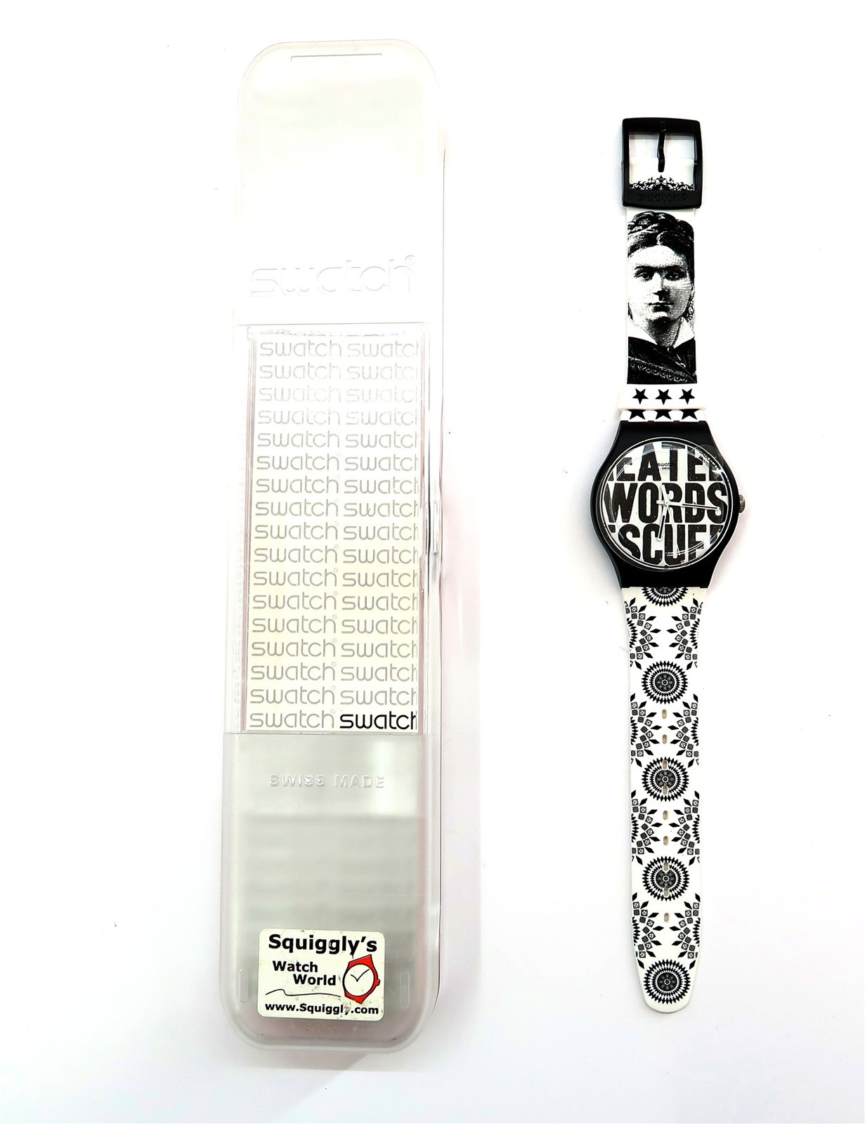 NEW Swatch Watch WORDS Artist Special SUOZ124 with Case & Papers 2012 Case 41mm
