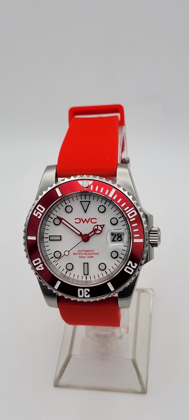 England St George Automatic Divers Watch Football Red Silicone Strap UK Sapphire