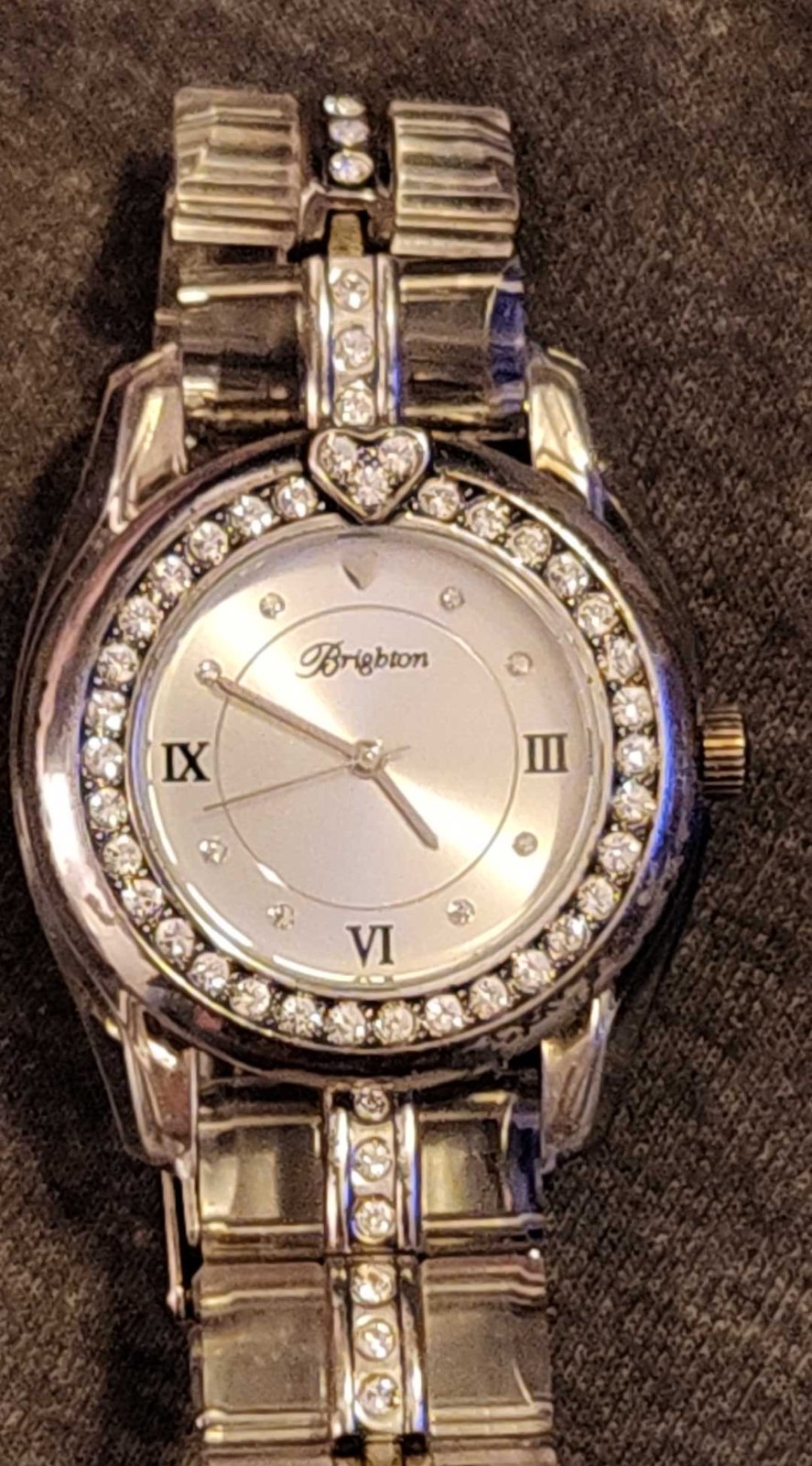 Brighton Dana Point Silver Plate Quartz Watch Lucite Band Silver Crystal Accents