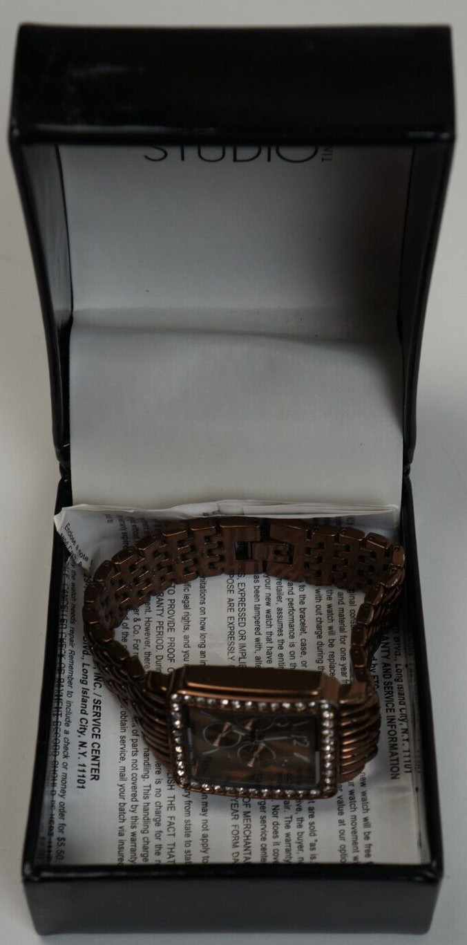 studio time watch square crystal rose gold womens 32.6mm
