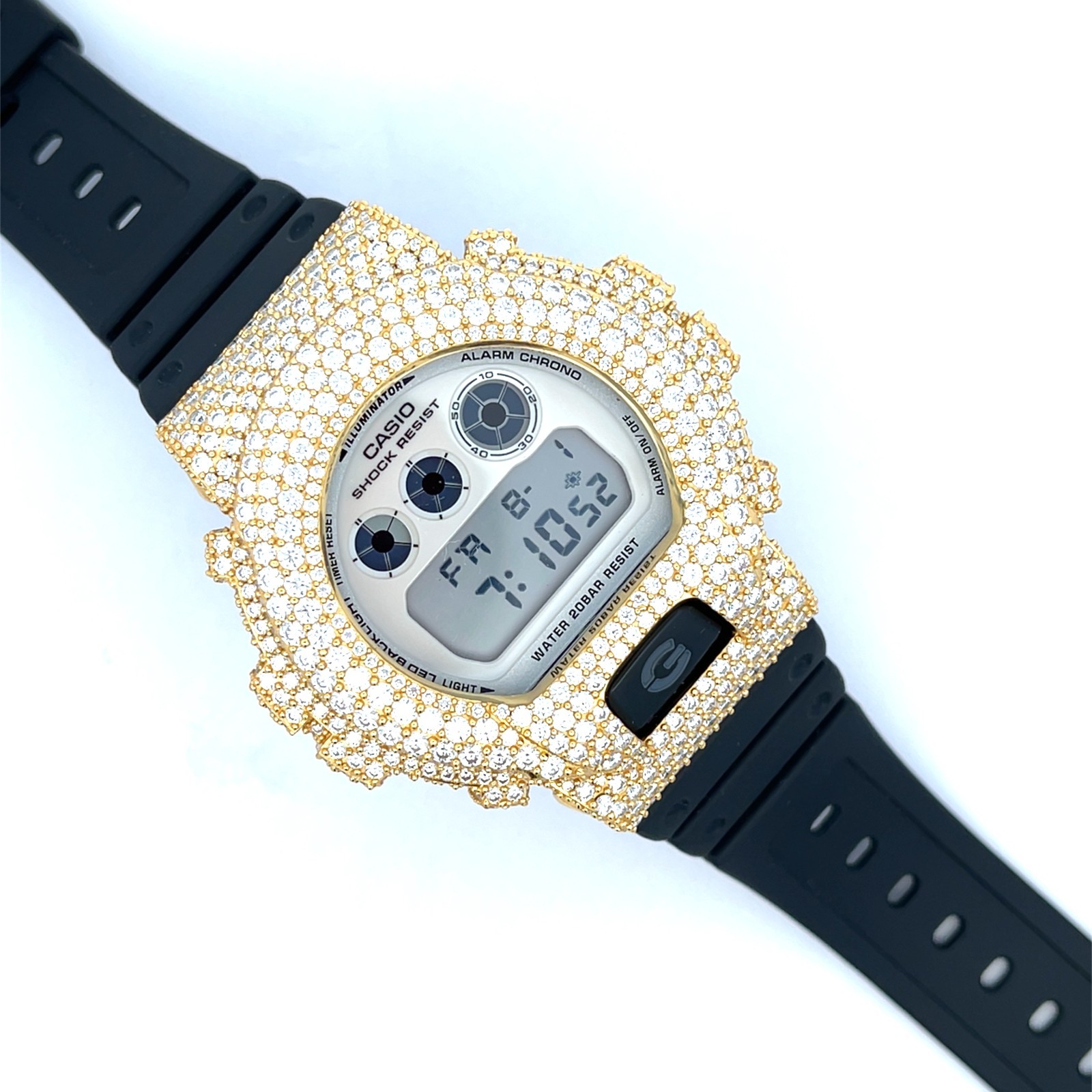 Moissanite Iced Out G-SHOCK DW-6900 Watch – D Color, Flawless Clarity