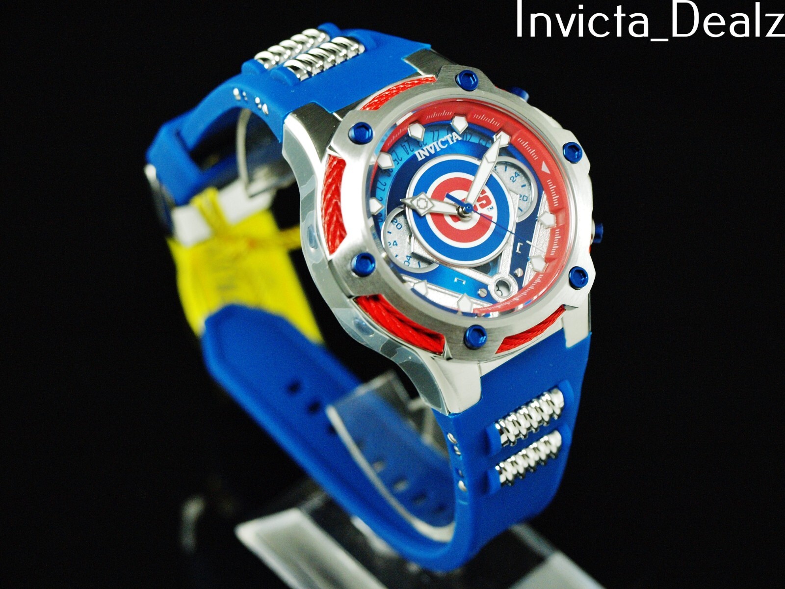 Invicta 40mm MLB Chicago Cubs Bolt GMT Quartz Blue Strap SS Watch