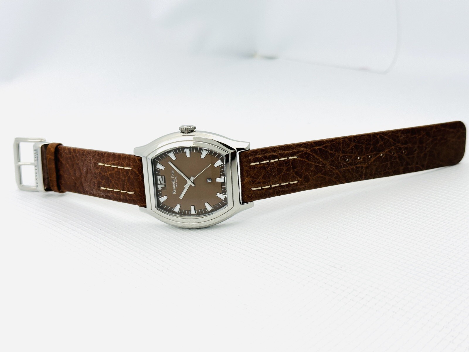 Kenneth Cole KC1273 Men’s Barrel / Tonneau Shape Brown Dial &Leather Strap Watch