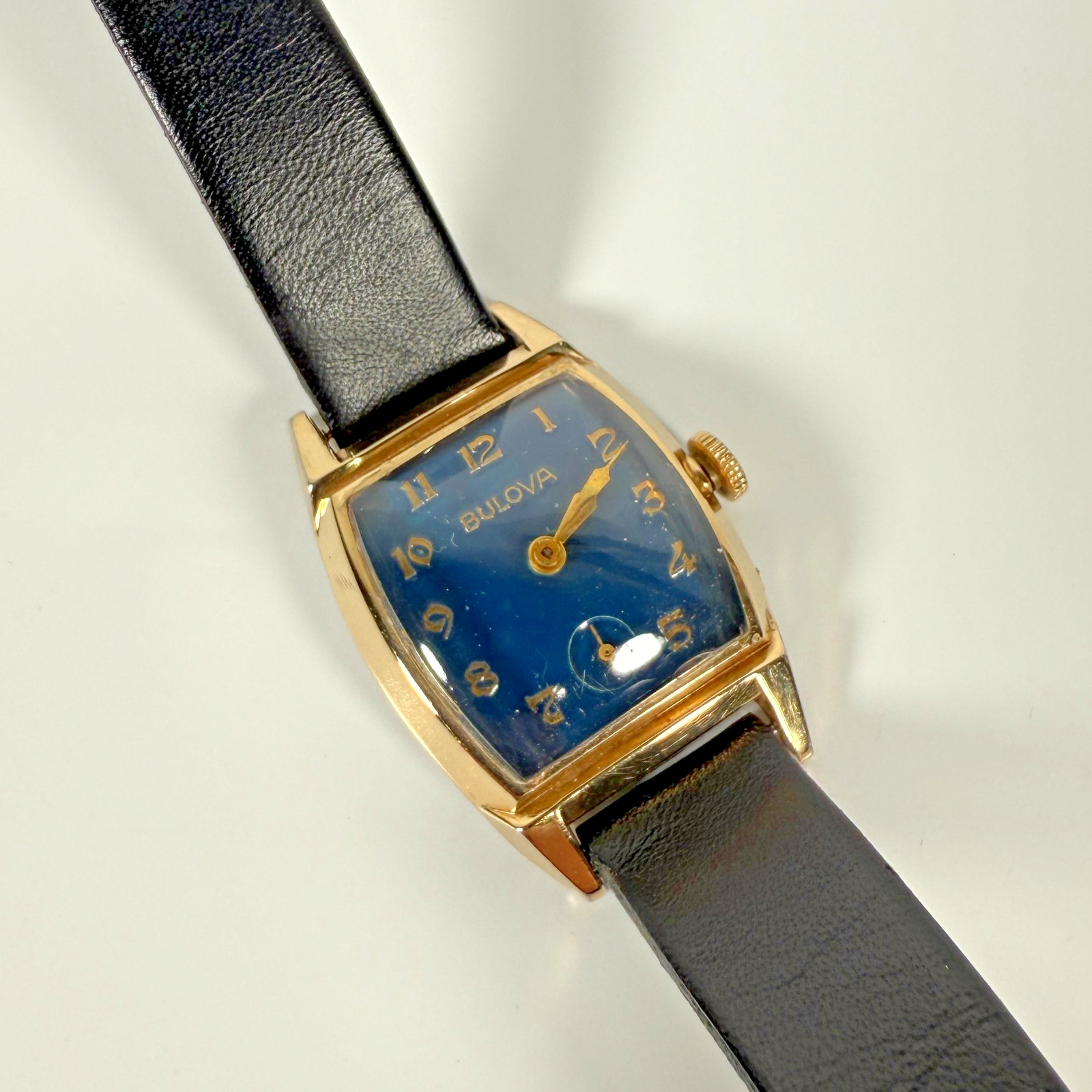 Vintage Bulova 10BC Art Deco Blue Dial 17J Mechanical Wristwatch Runs Very c1939