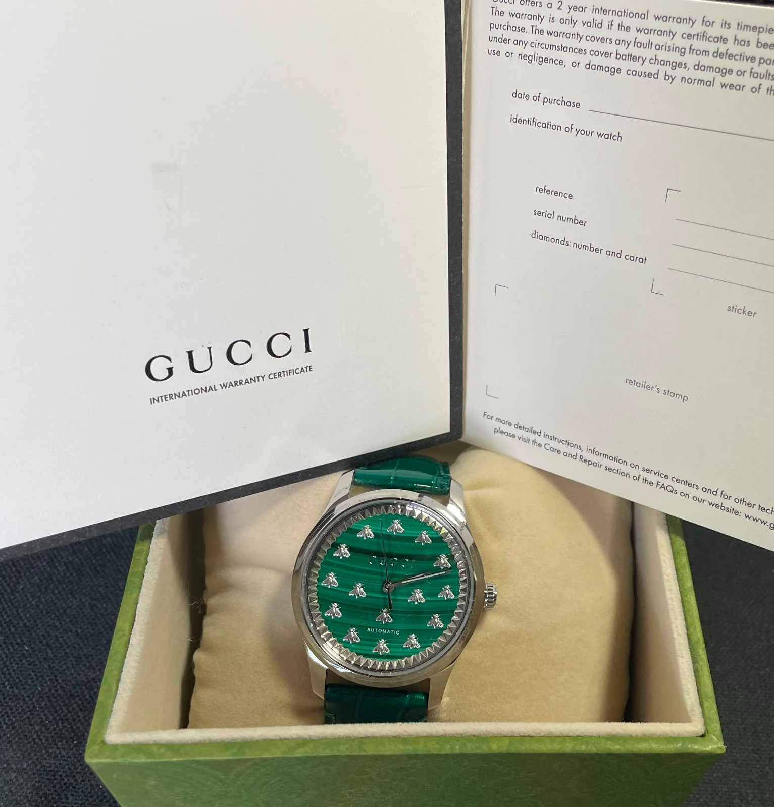 Gucci Women’s G-Timeless Automatic Watch 38mm Green Malachite Dial (YA1264213)