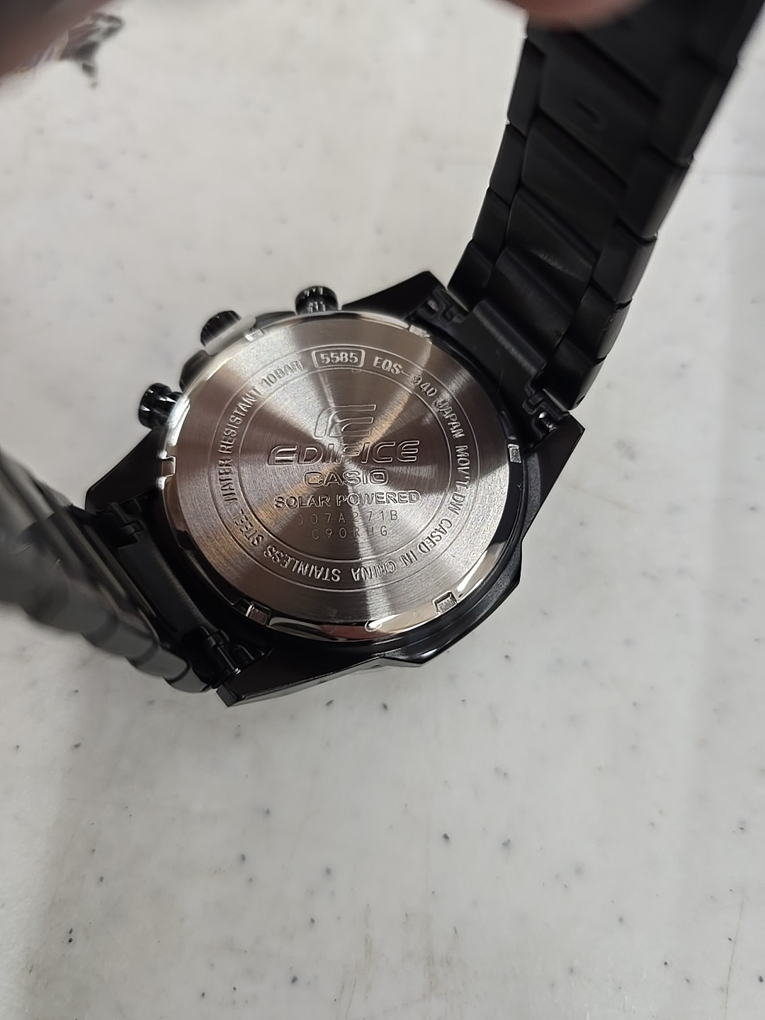 Men’s Casio Edifice Solar Powered Black IP Carbon Fiber Resin Strap Watch NIB