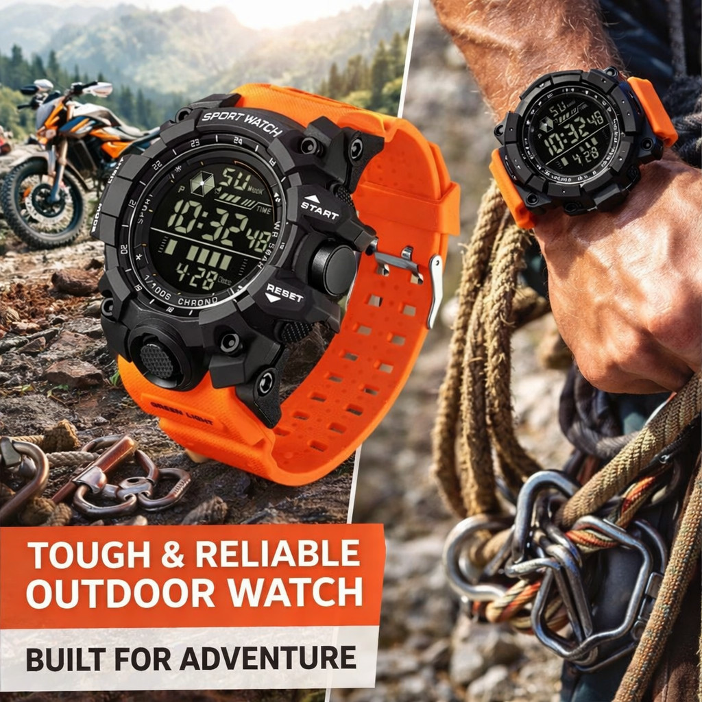 Mens Sport Watch – Multifunctional Digital Rugged Military Style Water-Resistant