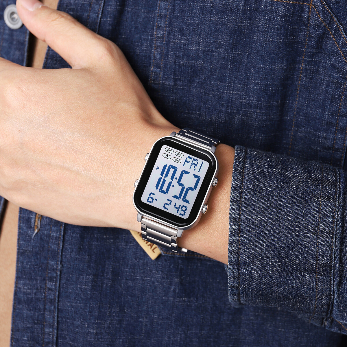 SKMEI Men Watch Rectangle Digital Wristwatch Full Steel Electronic Digital Watch