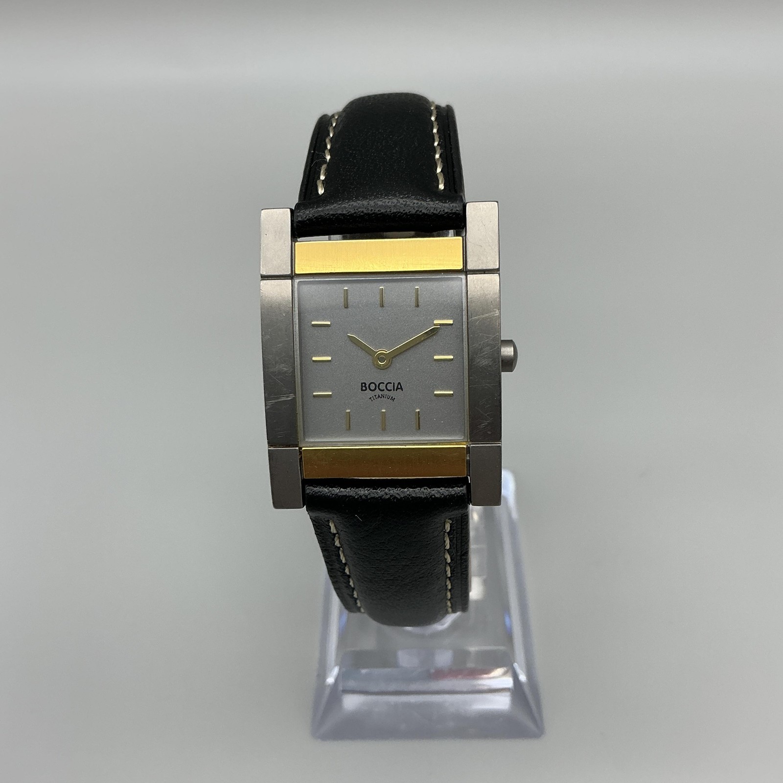 Boccia Womens Watch 25mm Titanium Silver Gold Tone Black Leather New Battery