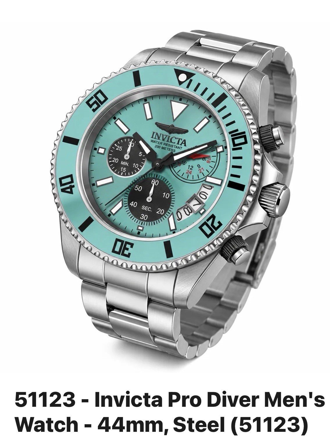 Invicta Pro Diver Mens Watch 44mm Turquoise Steel 51123 New