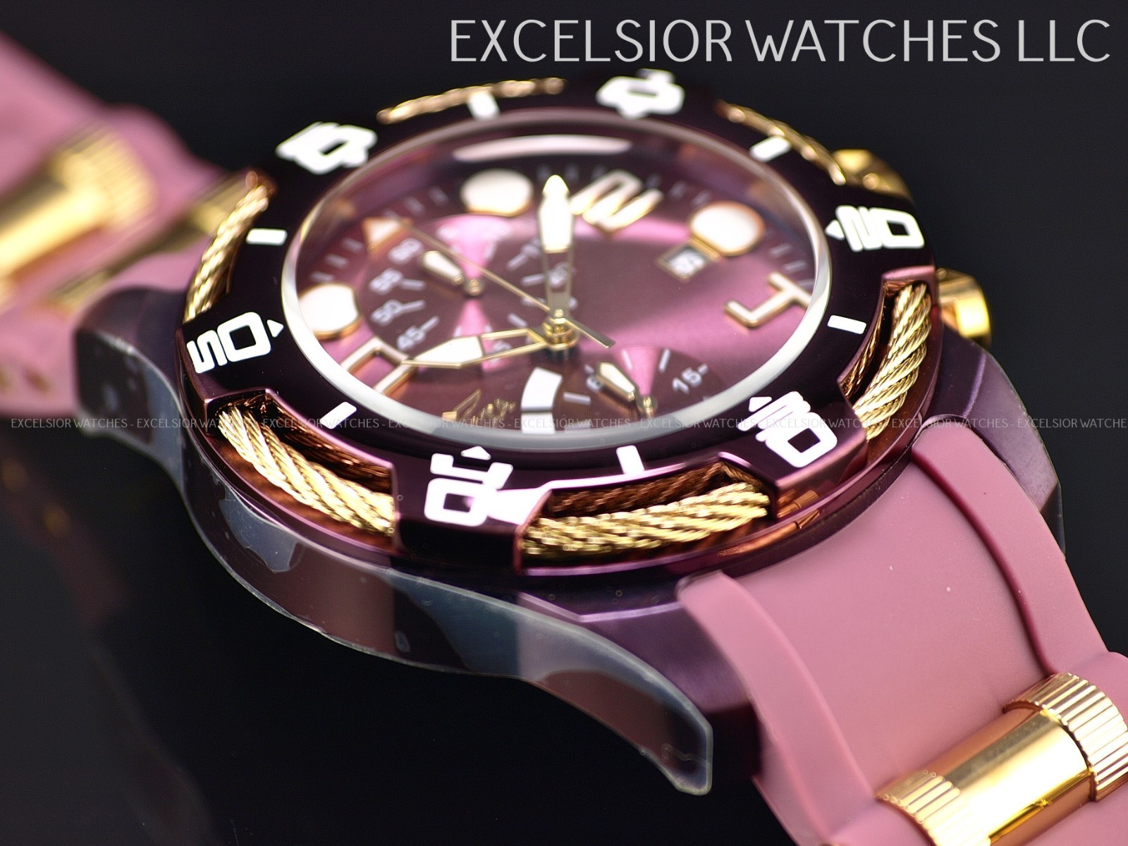 Invicta Bolt Cable LUME Markers Men’s 50mm Purple & Gold Chrono Watch 40725