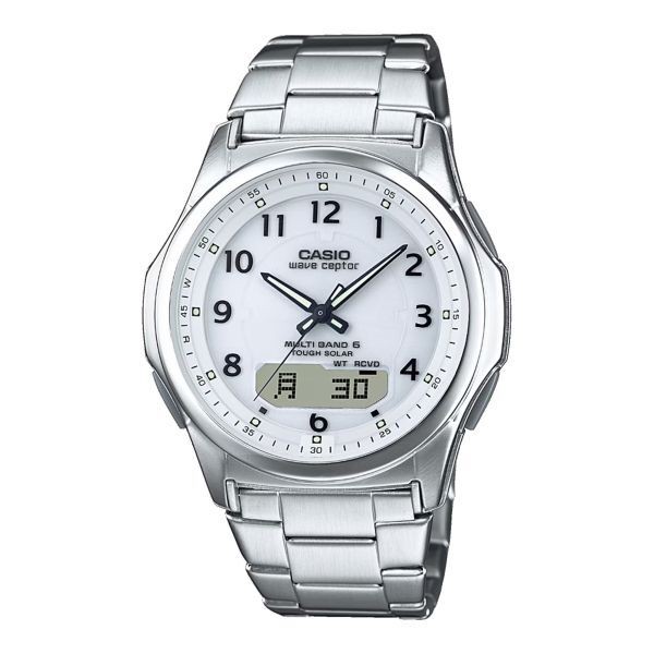 Brand New With CASIO WVA M630D 7AJF White Radio Solar Digital Analog Metal Wo