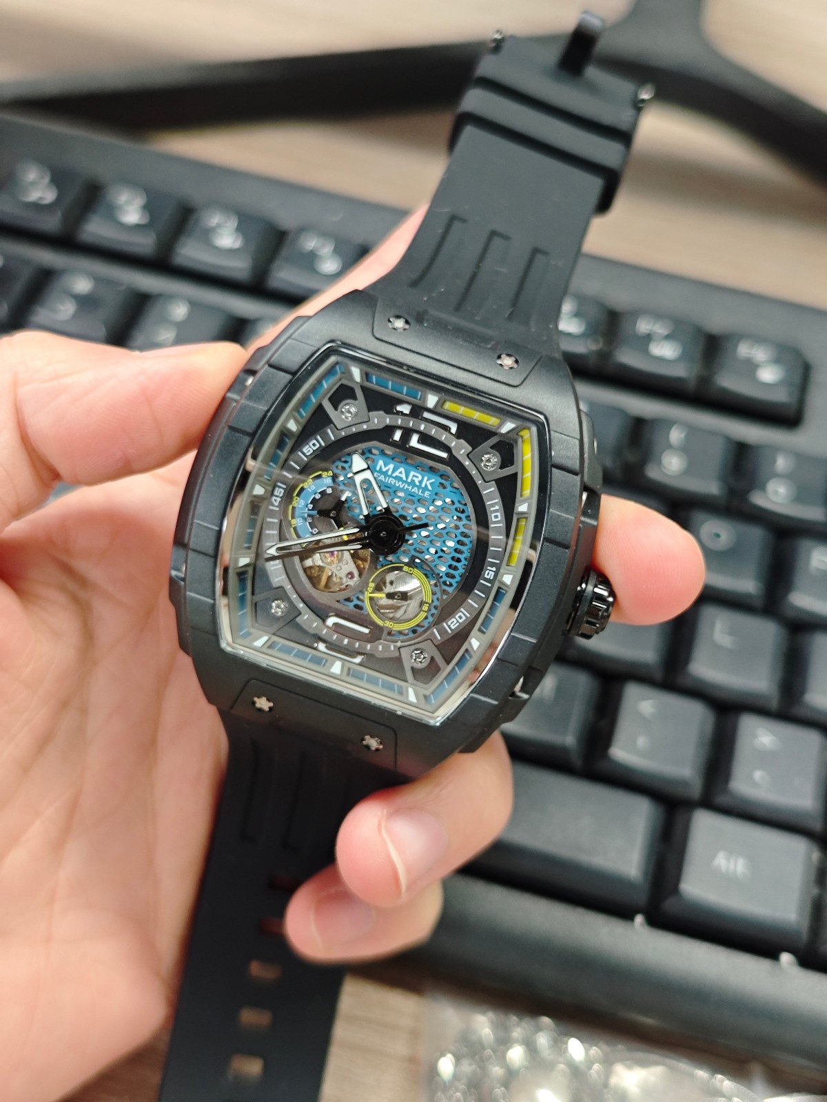 MARK FAIRWHALE Tonneau Hollow Luminous Tourbillon Automatic Mechanical Watch