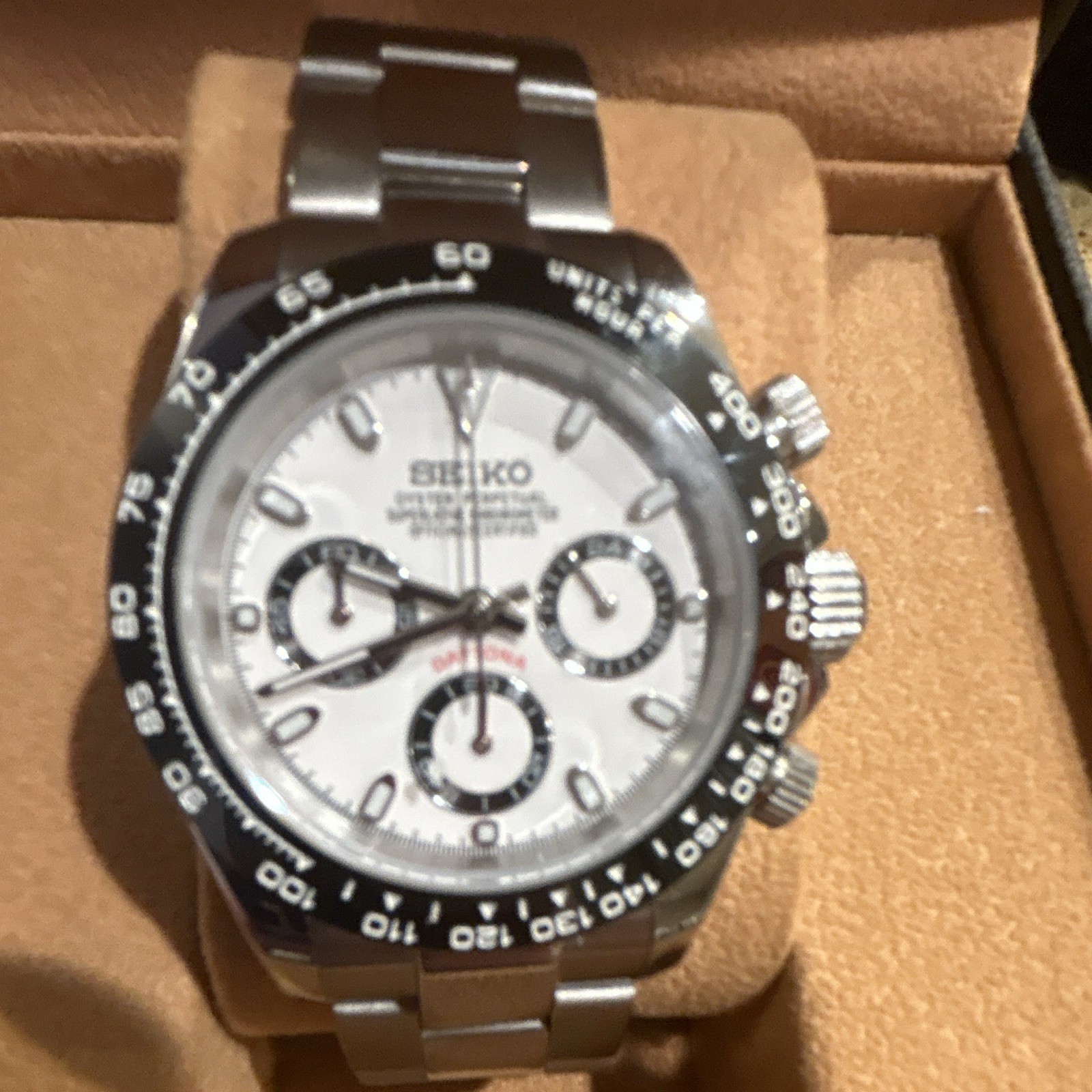 Seiko Prospex Speedtimer Quartz Chronograph White Dial Black Bezel 40mm Box