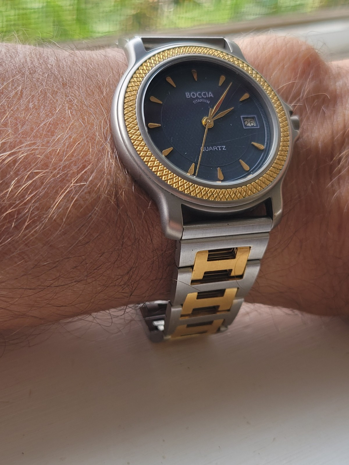 BOCCIA TITANIUM WITH TWO-TONE “H-links” SS CUSTOM BRACELET MENS WATCH