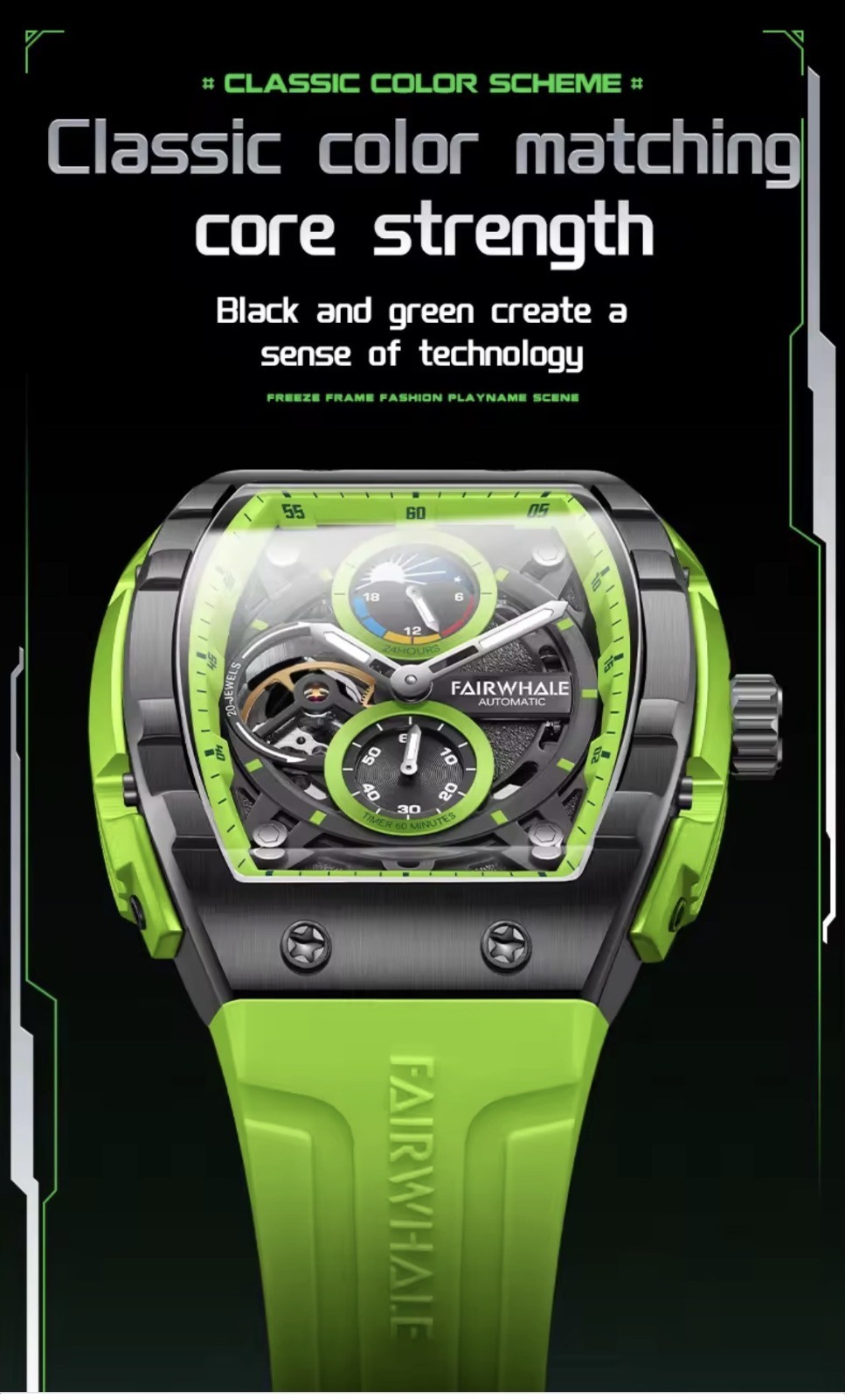 Mark Fairwhale Tonneau Skeleton Luminous Tourbillon Mechanical Automatic Watch