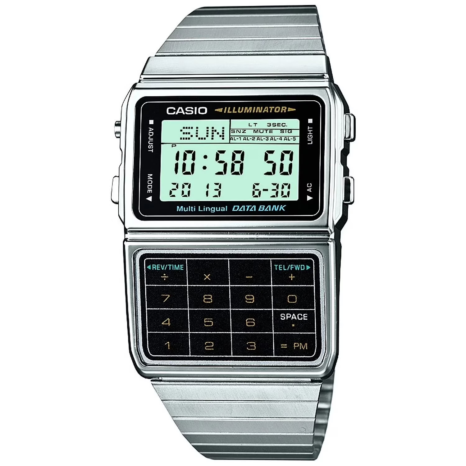 Casio DBC-611-1 Databank Calculator Alarm Telememo Stopwatch Stainless Steel