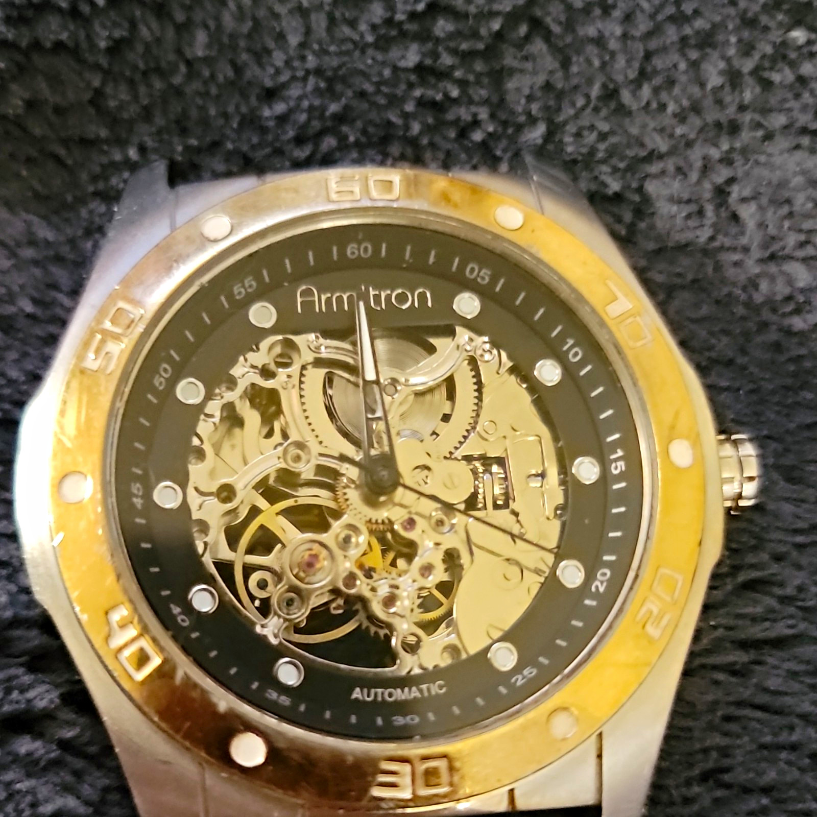 Armitron Men’s Mechanical Automatic Analog Watch Skeleton Dial Gold Bezel