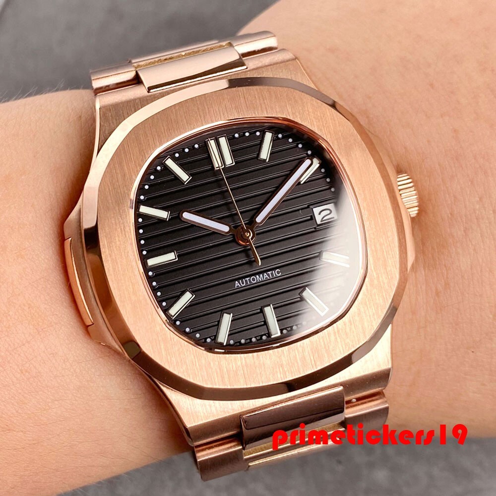 Tandorio Automatic NH35 Sapphire 40mm Rose Gold Square Watch for Men Date Lume