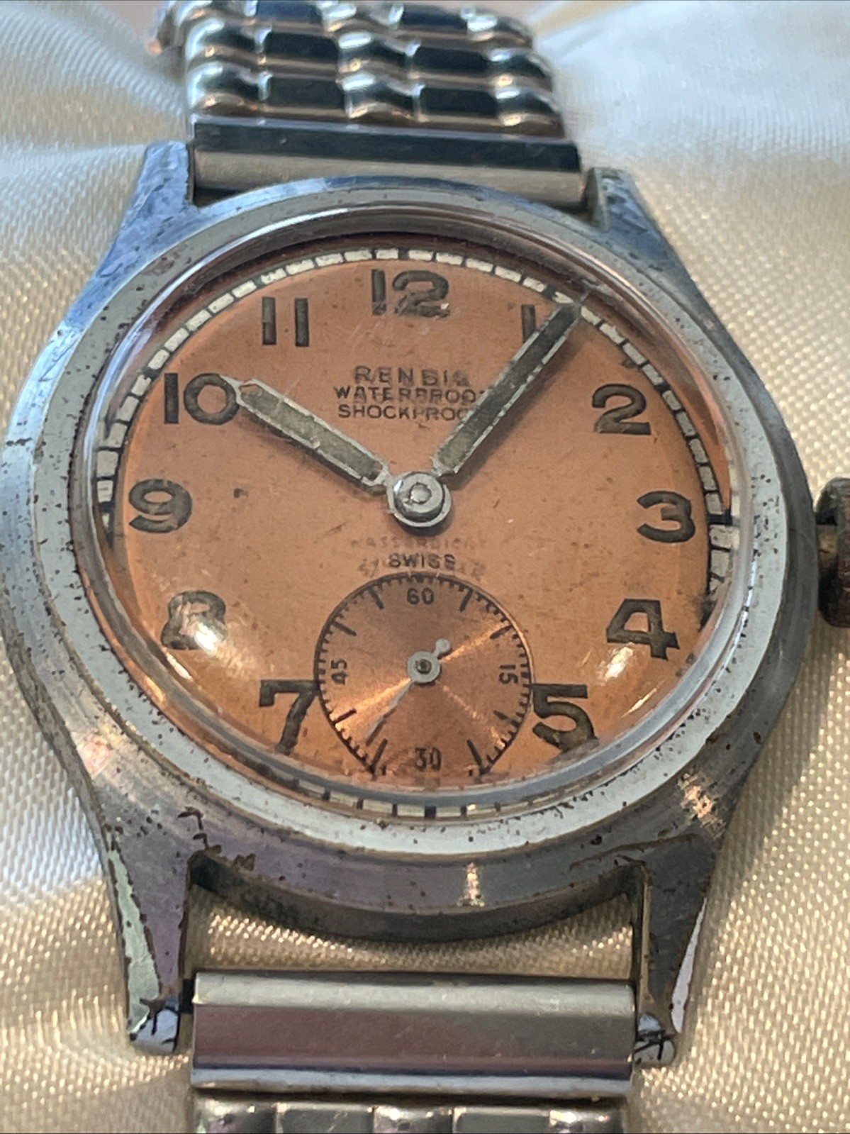 Vintage Rensie Sub Second Mens 32mm Manual Wind Watch 15j Copper Dial & Crown