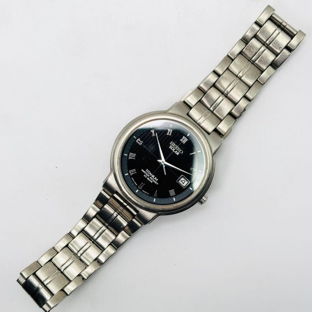 Working SEIKO Solar Date Titanium Black Men’s Wristwatch