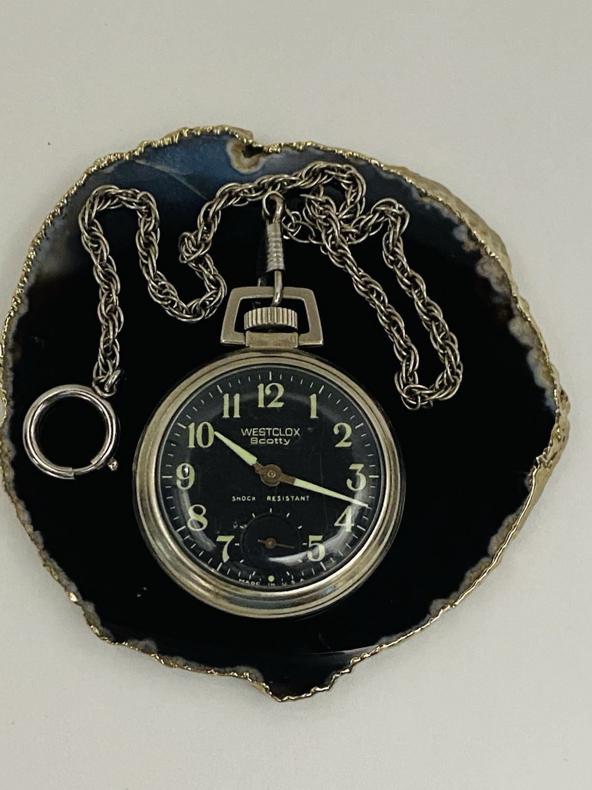 Vtg WESTCLOX Scotty Dial Pocket Watch Winding Up USA with Chain It Works!!!