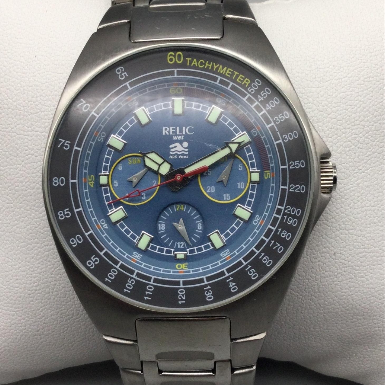 Relic Wet Mens Watch 40mm Blue Dial Chronograph Tachymeter New Battery 8″