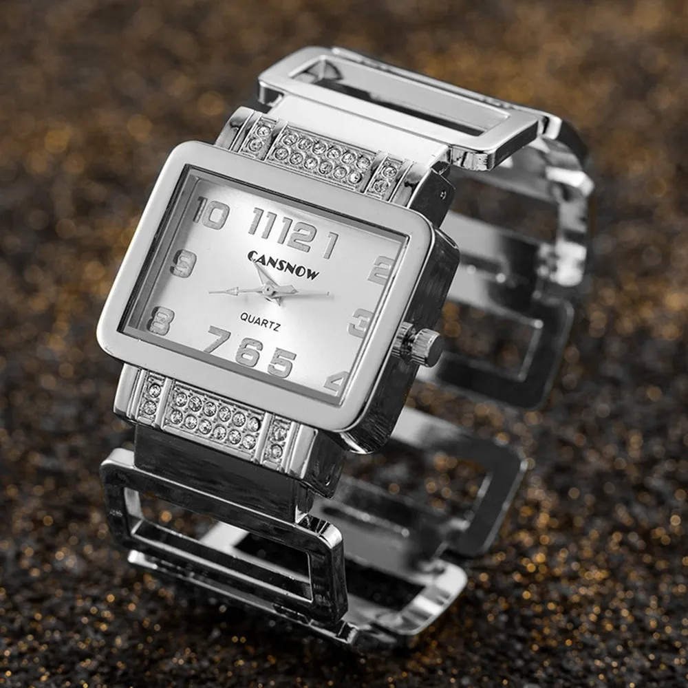 Cansnow Rectangle Ladies Wristwatch Gold Silver Bangle Watches for Women