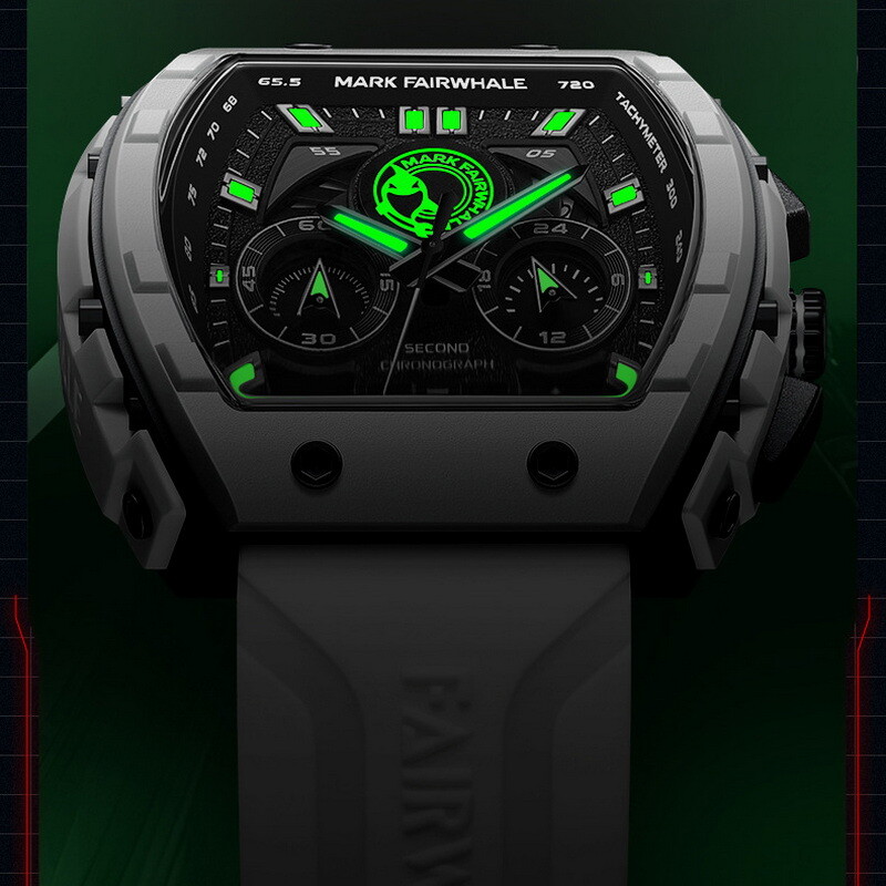 MARK FAIRWHALE Tonneau Luminous Multifunction Chronograph Calendar Quartz Watch