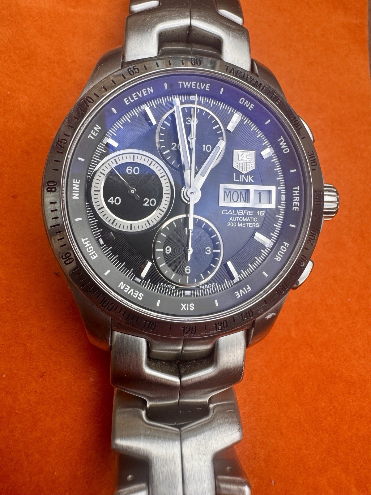 TAG Heuer Link Calibre 16 Auto Chronograph Day/Date Black Dial 200m SS