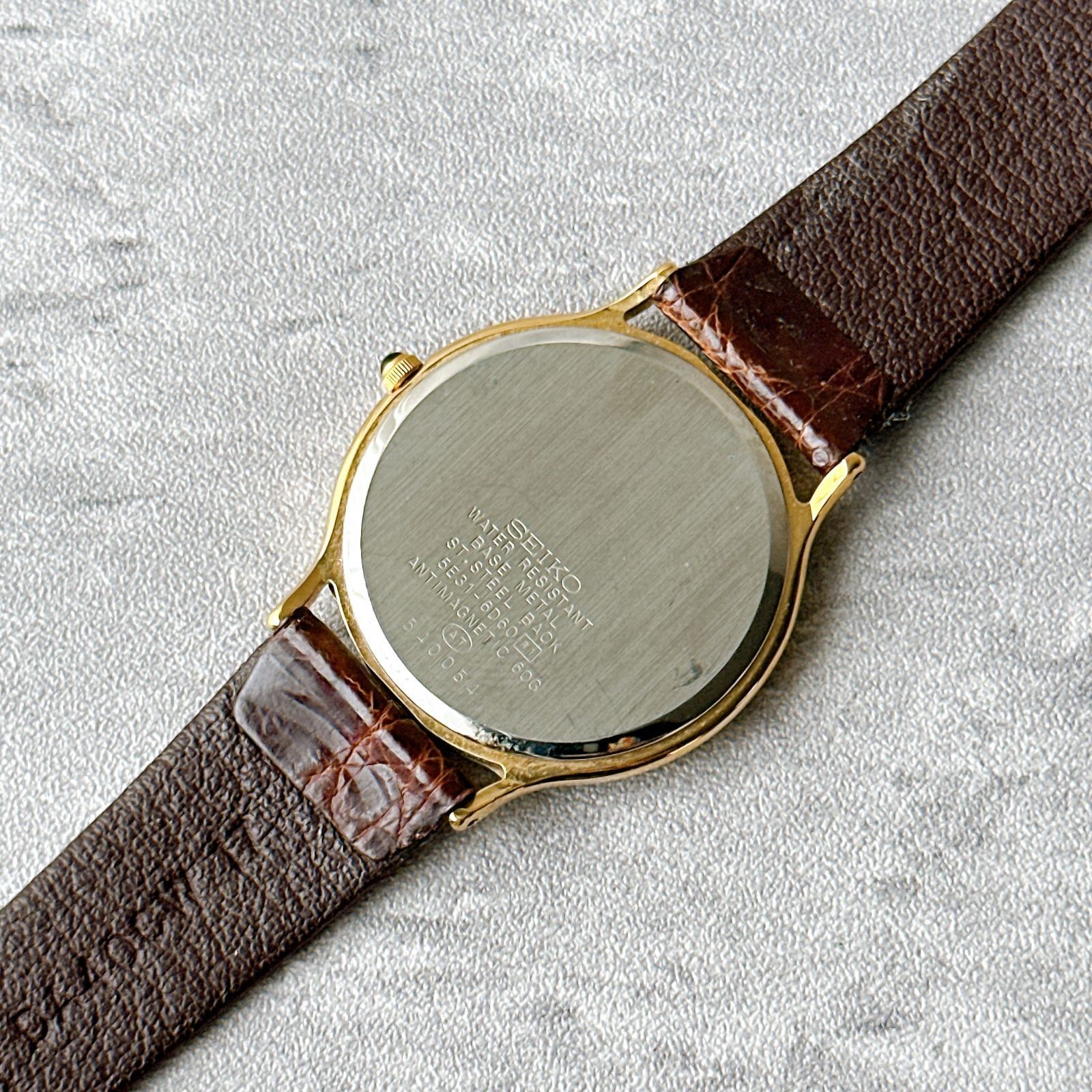 SEIKO Dolce 5E31 6D60 Gold Combination Ivory Dial Men’s Quartz Dress Watch Leath