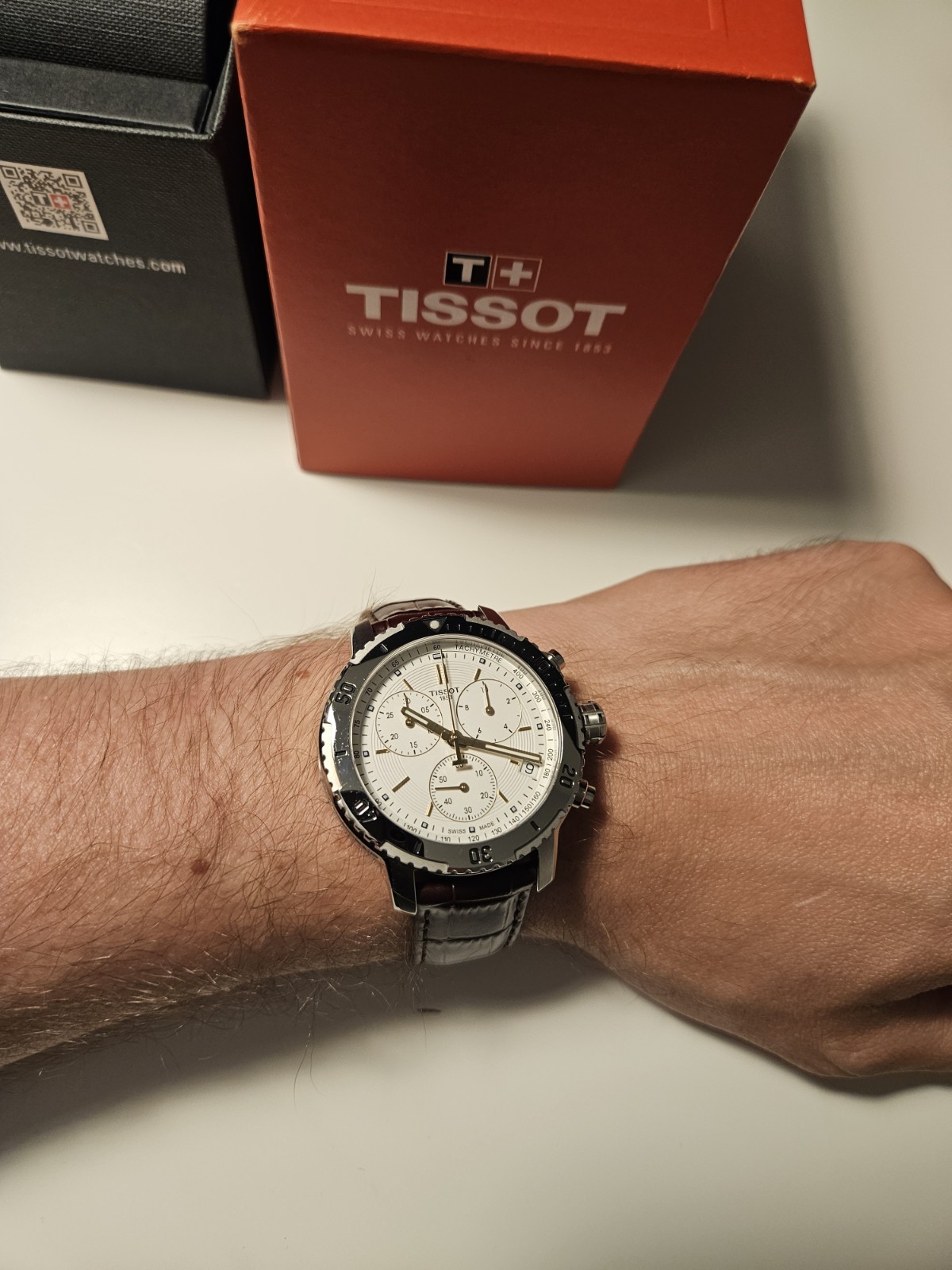 Tissot PRC 200 Chronograph Silver Dial Brown Leather Strap T067417A full Set