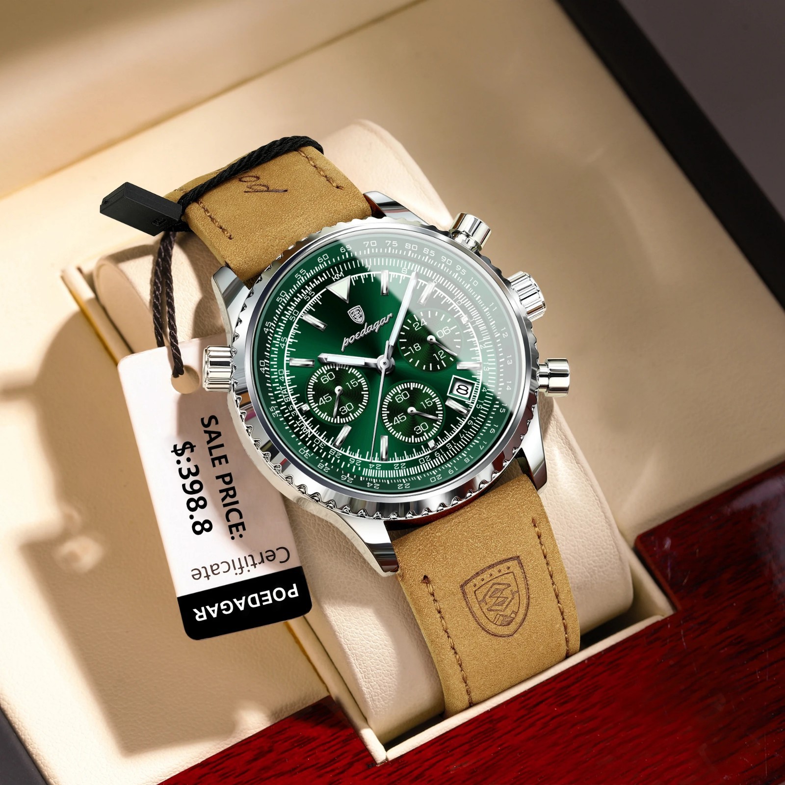 POEDAGAR Luxury Men Quartz Watch Waterproof Chronograph Leather Best Gift